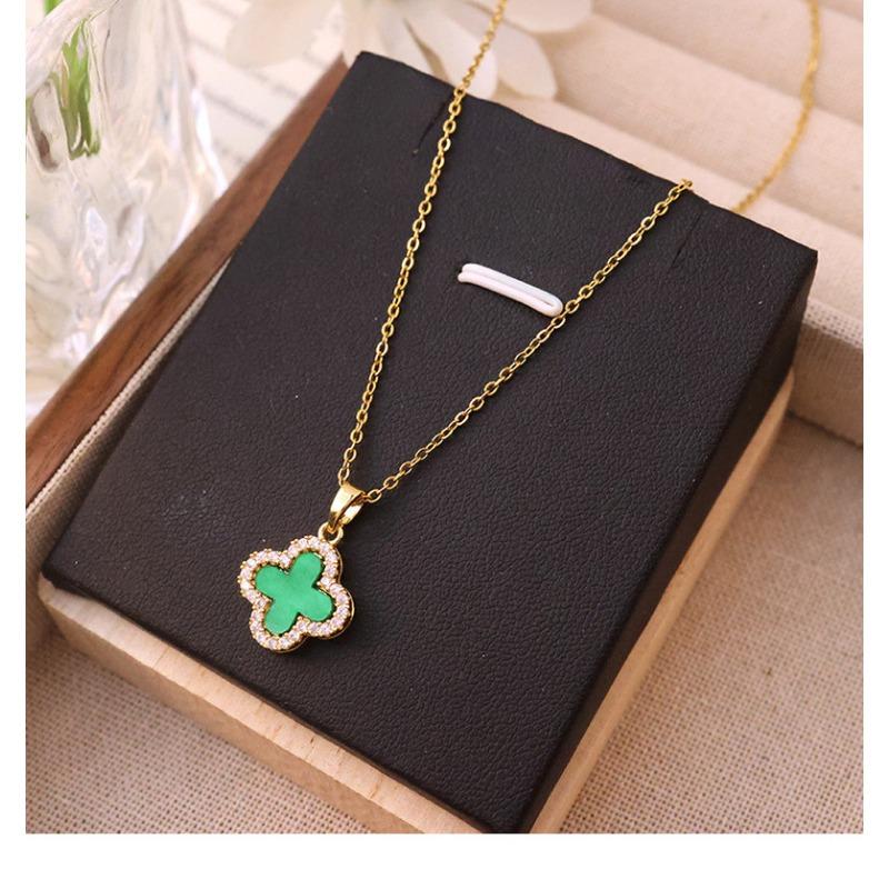 Fashion Commuter Double Sided Four Leaf Clover Zircon Pendant Clavicle Necklace For Women