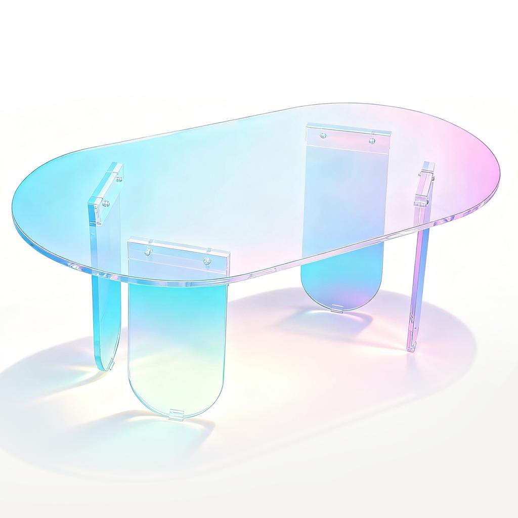 Acrylic Round Square Coffee Table Shatterproof Transparent End Table Iridescent Accent Side Table 4 Legs for Office Home Decor