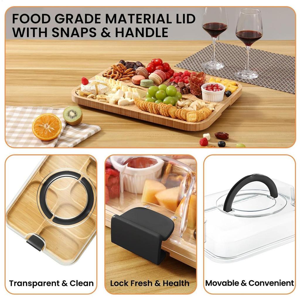 Tábua de Queijos de Madeira Bandeja de Lanches Caixa de Piquenique Bandeja de Queijos com Grelha Caixa Bento para Frutas Adequada para Viagens ao Ar Livre Acampamento Férias