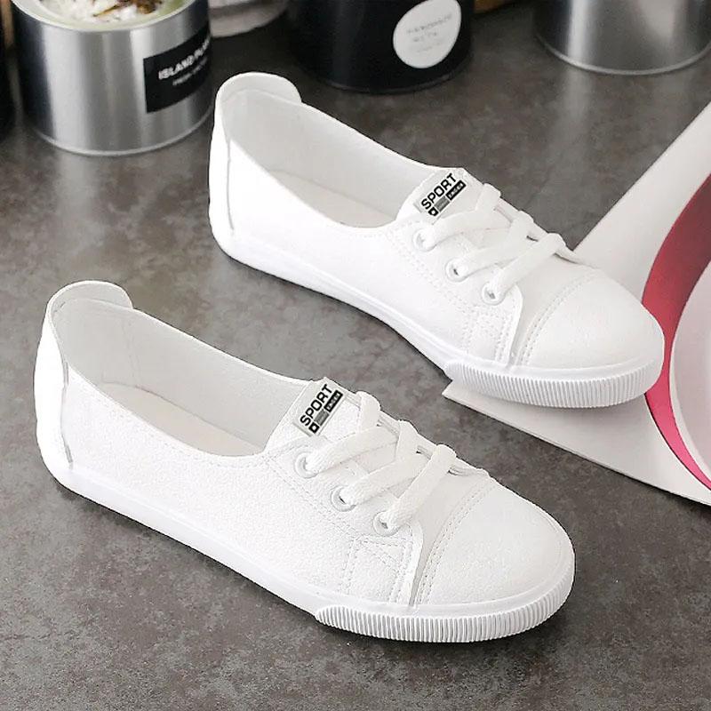 WTEMPO Summer Women's Single Shoes Round Toe Flat Sole White Cross Lace-up Low Heel Flat Shoes Breathable Comfortable Anti-slip Soft Sole Work Shoes
