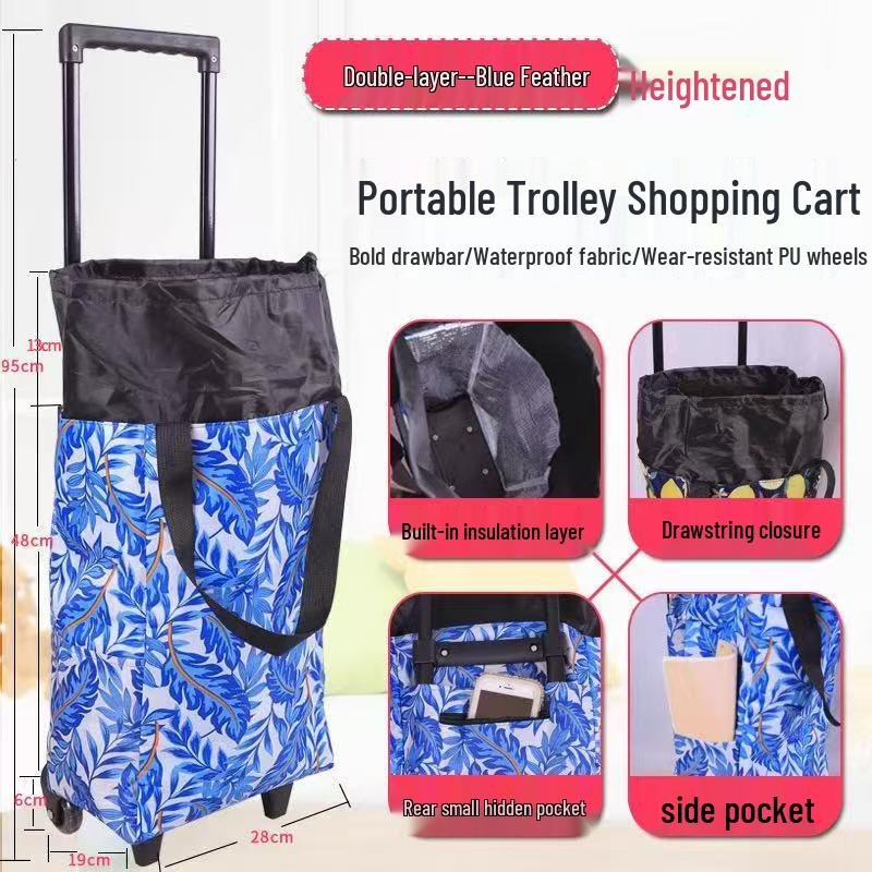 Folding Portable Hand-Pulled Shopping Trolley with Wheels for Camping and Supermarkets
