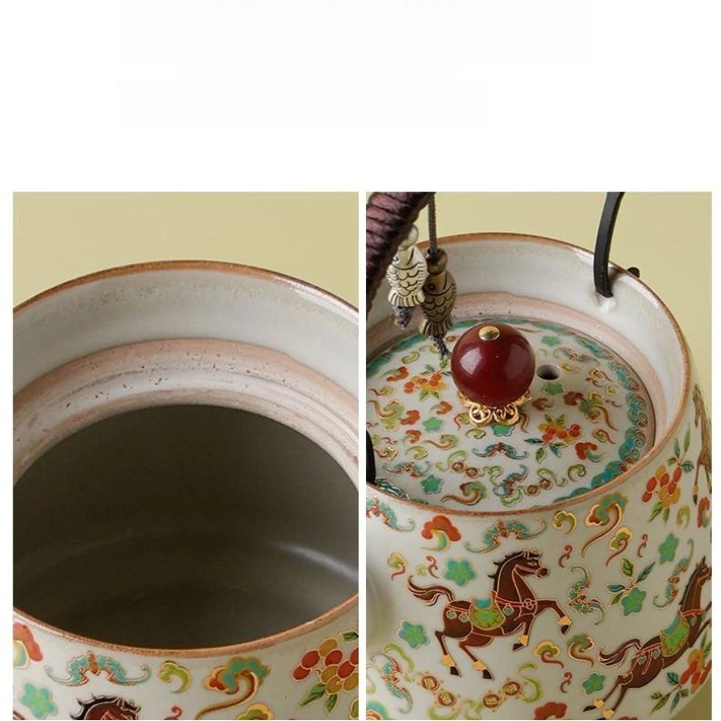 Neue chinesische Ru-Ofen Hochwertige Henkel-Teekanne, Henkel-Teekanne für Anfänger, High-End-Set-Teekanne, Keramik-Kung-Fu-Teeset für Zuhause