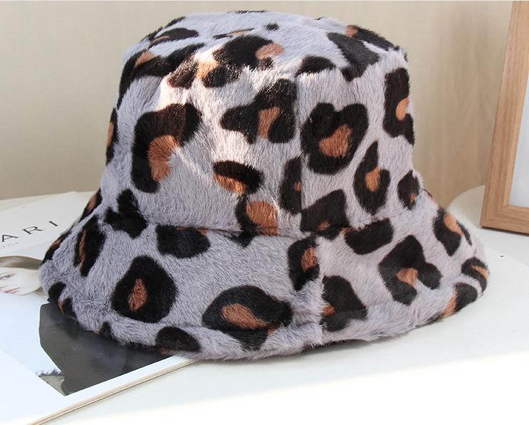 2021 Winter Unisex Custom Furry Fluffy Faux Fur Digital Print Bucket Hat for Daily Casual or Party Wear