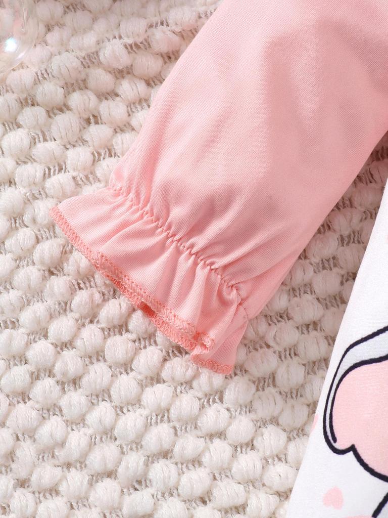 2Pcs Baby Girl Clothes Elephant Heart Print Long Sleeve Jumpsuit Ruffle Outfit+Bow Headband for 0-18 Months Cute Infant Clothes