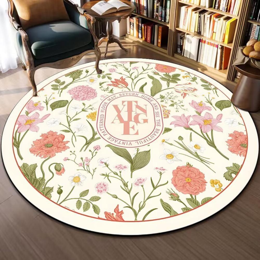 Elegantní kulatý koberec s květinovým vzorem ve francouzském stylu Koberec pod pohovku do obývacího pokoje Domácí dekorace Ložnice Noční měkký koberec Pletený koberec Koberec na čtení Podložka na jógu