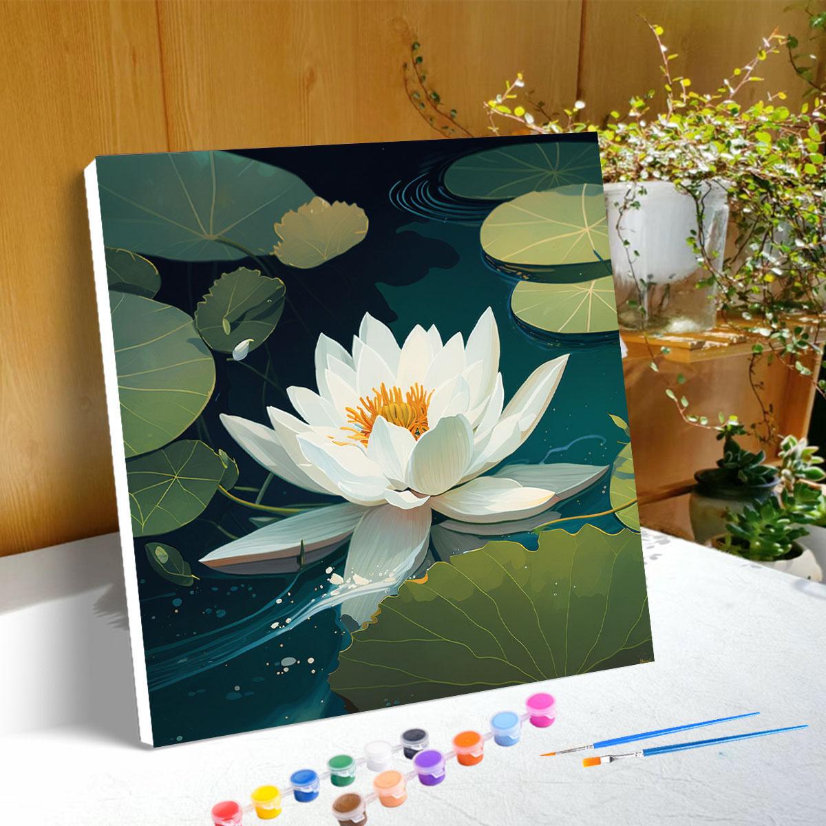 

RUOPOTY Рамка Diy Paint By Numbers Adults Beginner Kits Цветы лотоса Легко рисовать на холсте для украшения стен дома Ремесла 20x20cm with frame