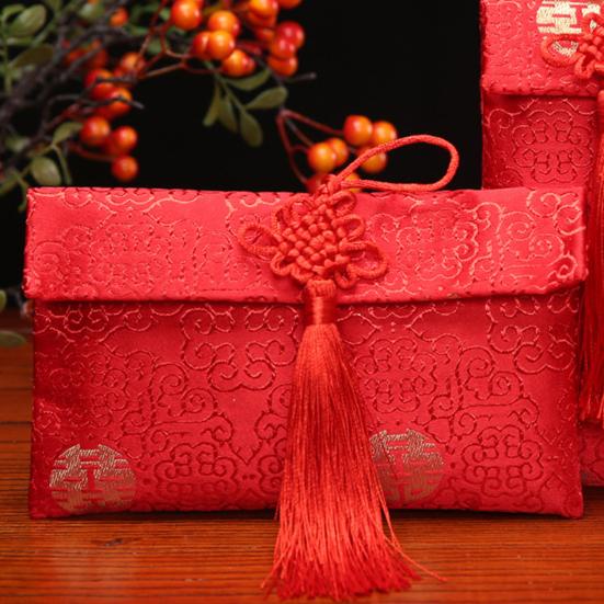 Hochzeit Umschlag Blickfang Zarte Textur Stoff Chinesische Rote Umschläge Geschenkkarte für Neujahr