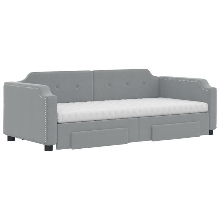 VidaXL Daybed with Trundle and Drawers Light Grey 90x190 Cm Fabric 3197698