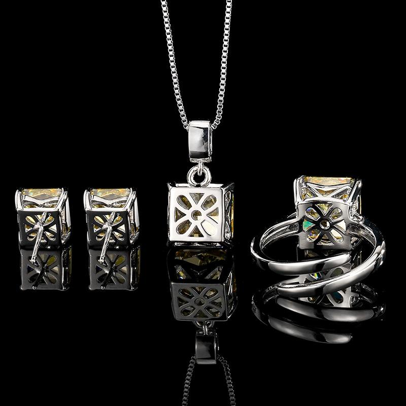 Jewelry Set Earrings Rings Necklaces Square High Carbon Diamonds Ice Flower Cut Fashionable Luxurious Women's