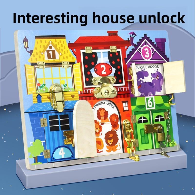Wooden Learning Early Busy Board With Unlocking Activities For Preschool Kids