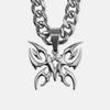 Gothic Tribal Sliver Color Butterfly Pendant Stainless Steel Cuban Chain Necklace for Men Women Cyberpunk Alternative Jewelry