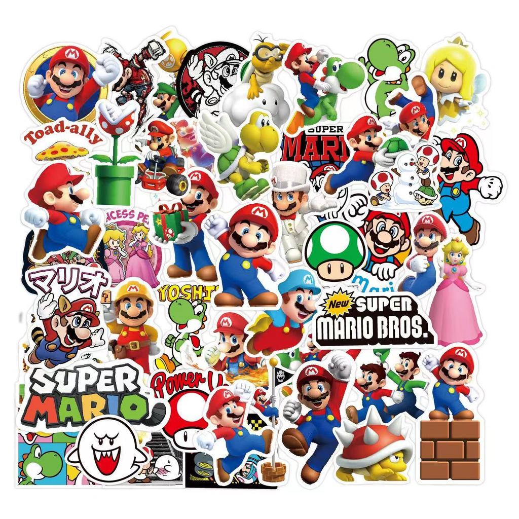 Super Mario Cartoon Sticker Pack: 50 Waterproof Decals for Laptops, Guitars, and Suitcases