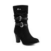 FOREADA Women Ankle Boots Round Toe Chunky High Heels Buckle Pleated Short Boots Ladies Fashion Shoes Winter Black 46