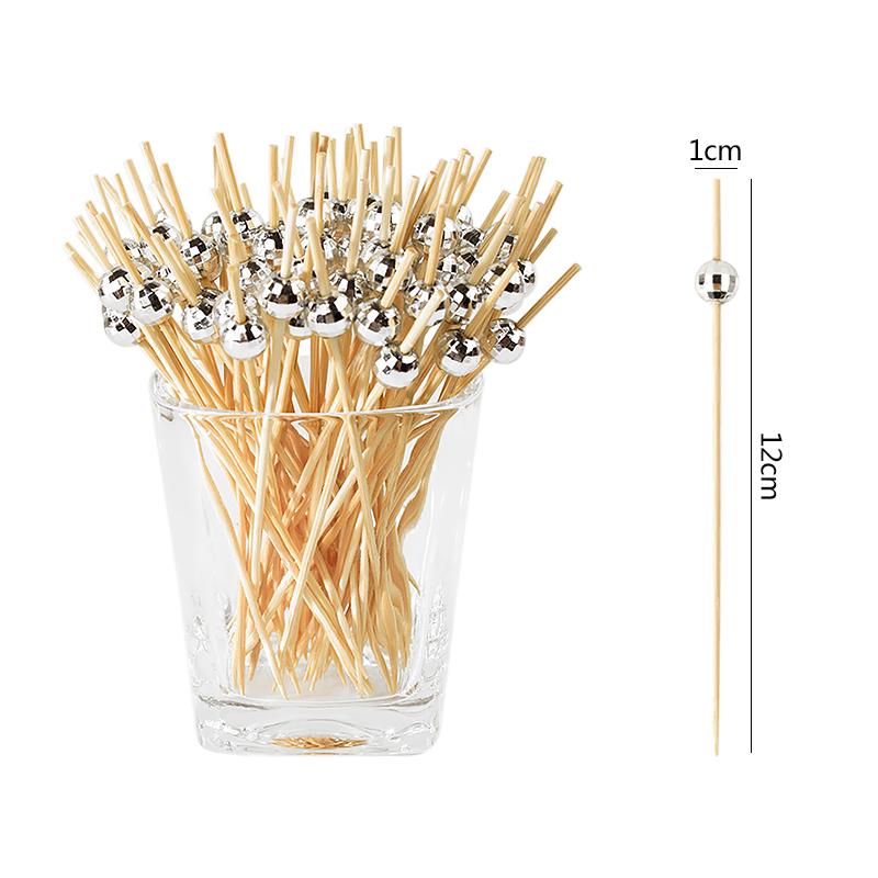 100Pcs Mirror Disco Ball Food Dessert Fruit Toothpick Disposable Buffet Cocktail Picks for Birthday Party Wedding Decor Supplies