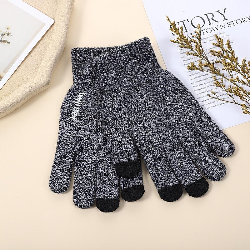 Knitted gloves, male and female couples warm in autumn and winter, couple's wool plush finger non-slip gloves