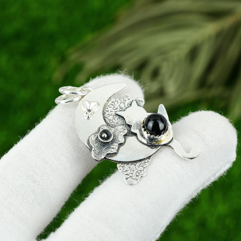 925 Silver Round Natural Black Onyx Root Chakra Wedding Anniversary New Pendant