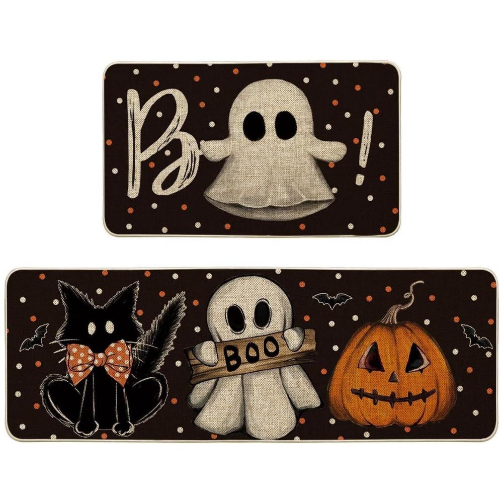 2pcs Halloween Kitchen Carpet, Indoor And Outdoor Welcome Doormat, Bedroom And Living Room Floor Mat, Home Decoration