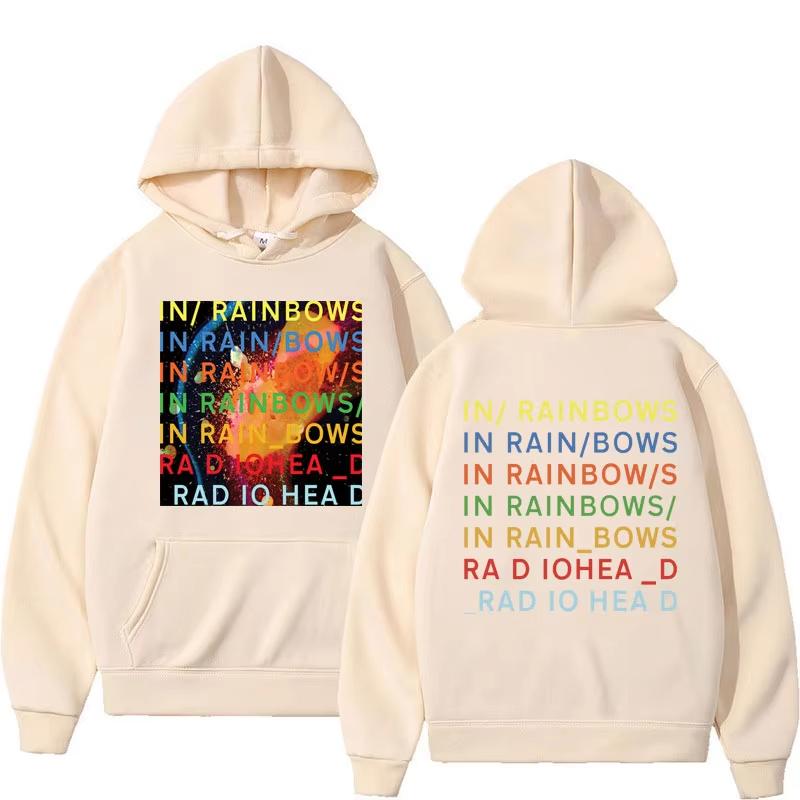 2025 Fall Winter Hip Hop Streetwear Gothic Punk Oversized Sportswear Male Band Rock Radiohead Hoodie Music Rainbow Sportswear