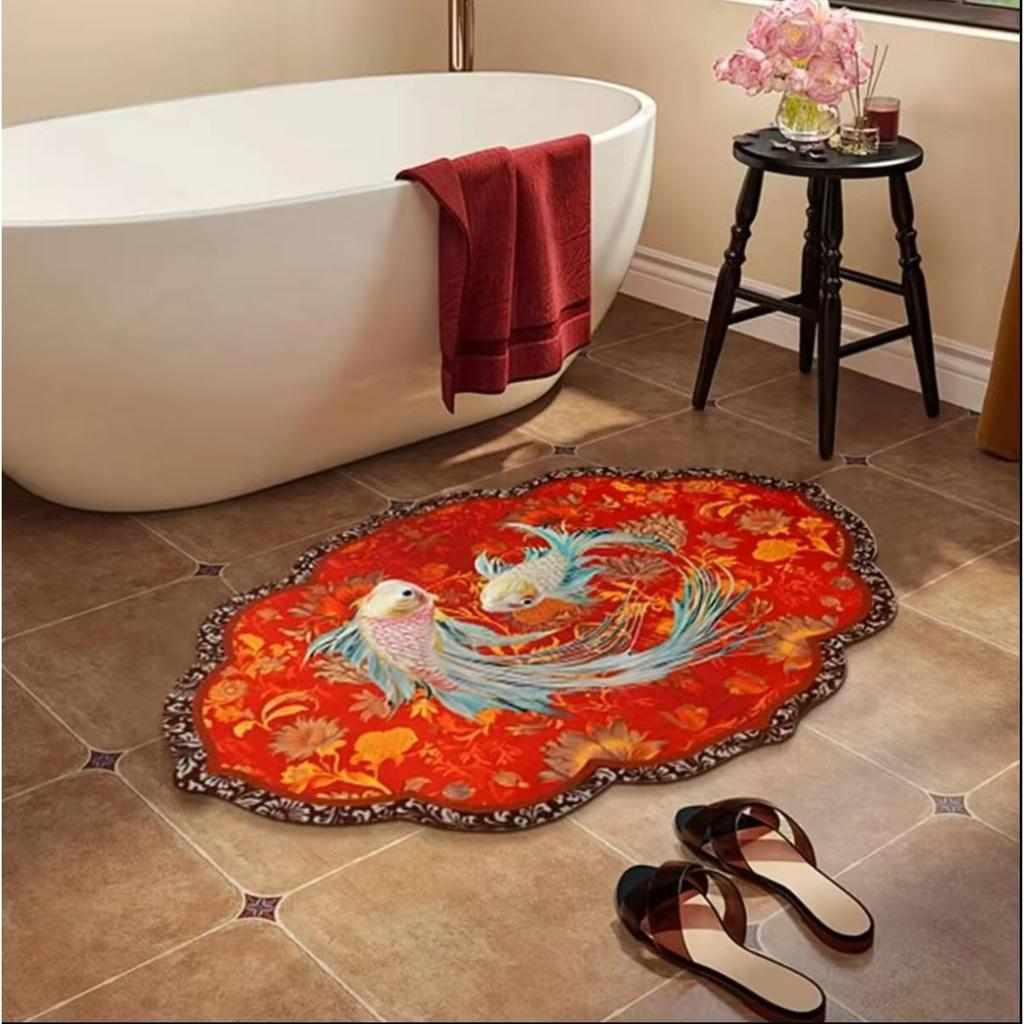New Year Bathroom Mat New Chinese Test Toilet Door Absorbent Mat Festive Toilet Home Non Slip Mat