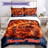 3PC Custom Name Fire Truck Flames Art Bedding Set Duvet Cover Closure Includes 1 Duvet Cover & 2 Pillowcases for Bedroom
