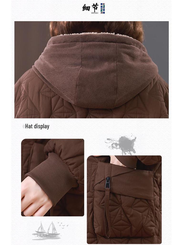 Women's Plus Size Winter Fleece-Lined Cotton Jacket 2024 - Middle-Aged & Elderly Casual Warm Coat