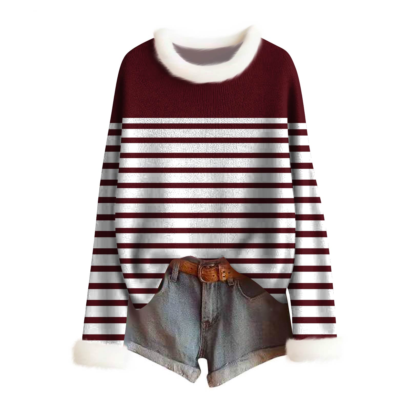 

Женский модный свитер с принтом и шерстяным воротником, повседневный вязаный пуловер с длинными рукавами XL винный