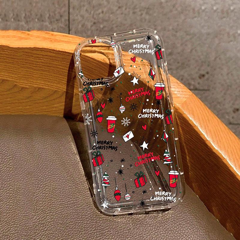 Christmas Pattern Print Clear Case For iPhone 17 Pro Max 16 15 14 13 12 11 17 Air Cover