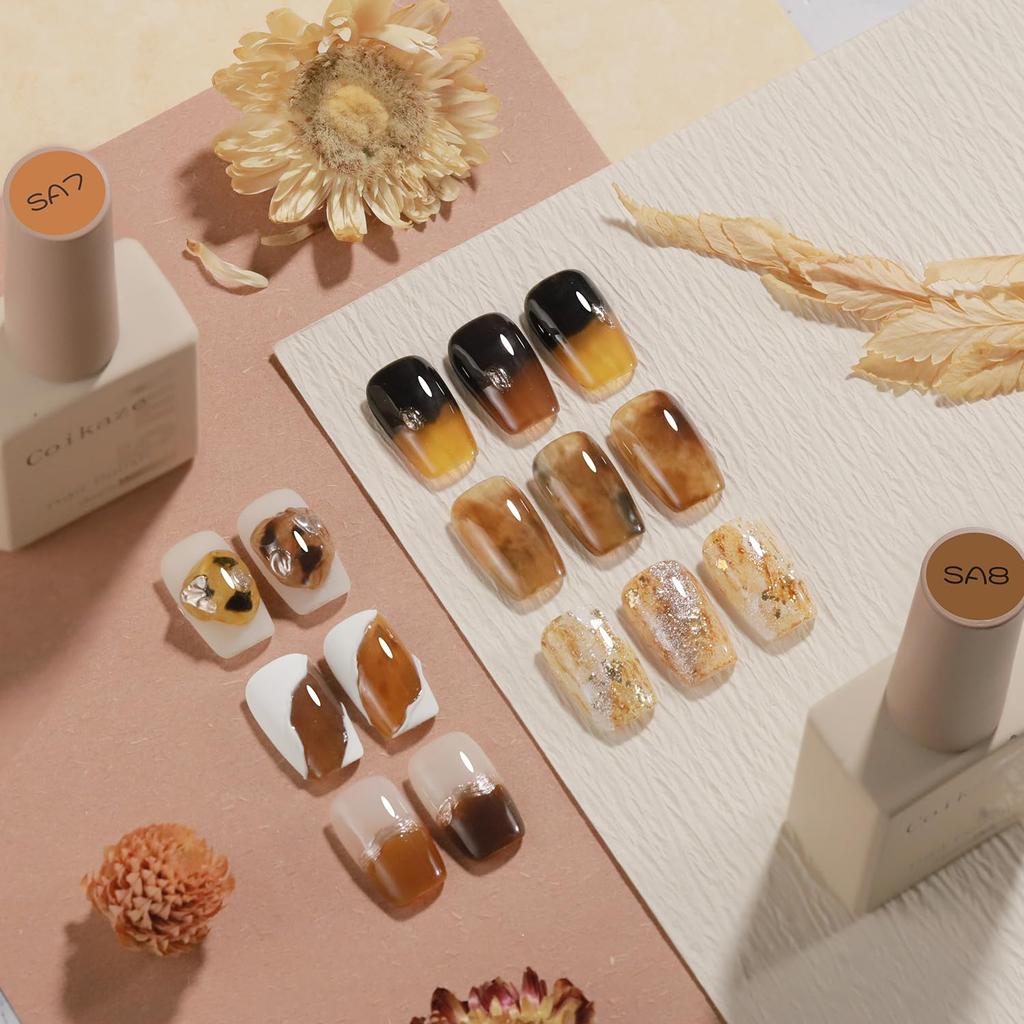Coikaze Gel Nail Sheer Clear Single 15ml Suitable for Beginners and Tortoiseshell Color Single 08 Coffee Color, Gel, Color, Capacity, UV/LED