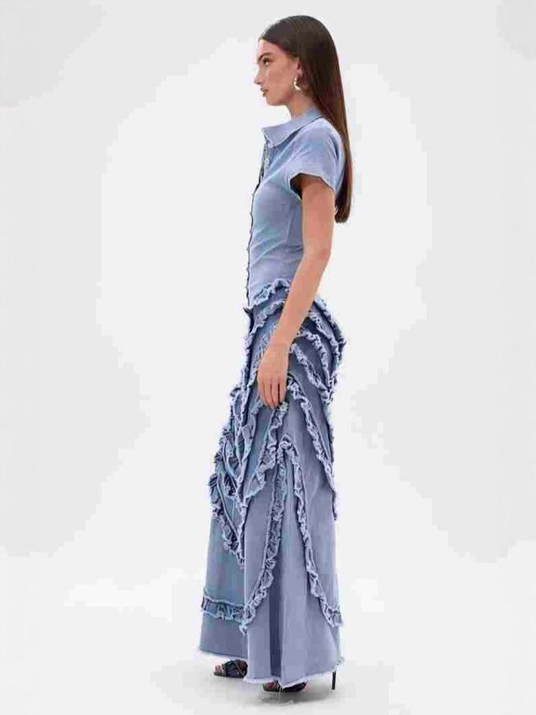 2025 European & American Women's Denim Jumpsuit: Short Sleeve, Lace-Up, Wide-Leg Jeans