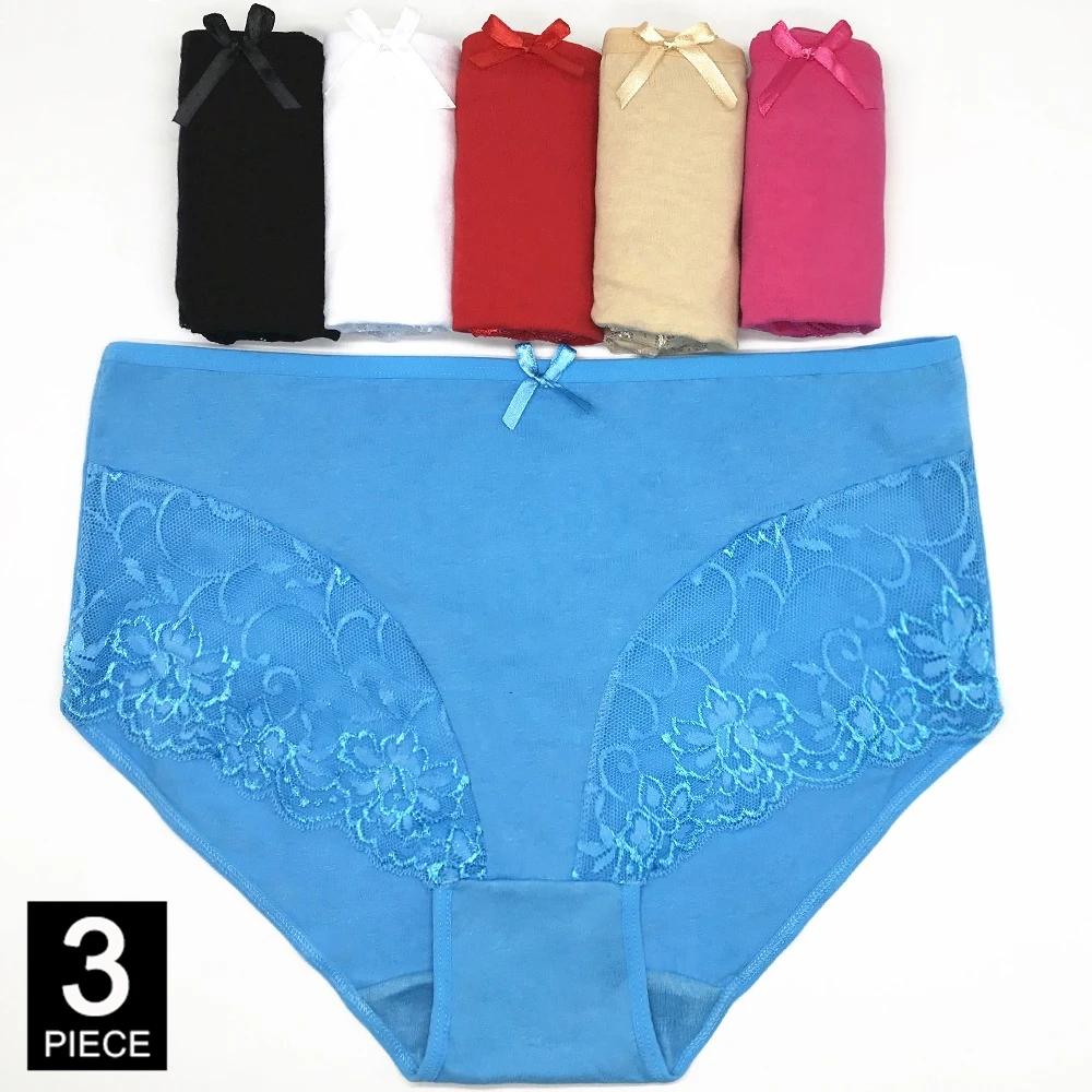 

Ladies Underwear Cotton High-Waisted Solid Sexy Lace Ladies Panties Briefs Lingerie Plus Size XXL 3XL 4XL 3 Pcs/lot High Quality Practical Daily Use 4XL&3pcs