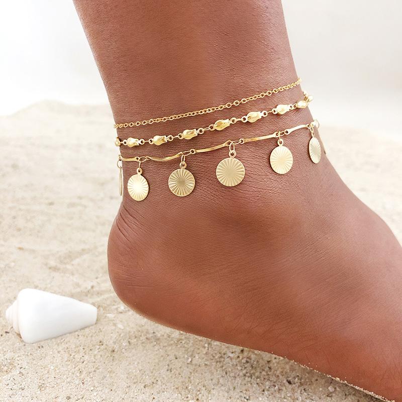 1/2/3pcs/set Gold Color Stainless Steel Chain Anklets for Women, Leg Ankle Holidays Beach Foot Jewelry,  Female Accessories