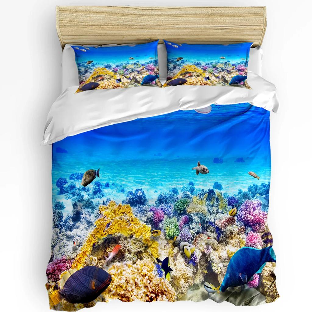 Blue Marine Coral Shells Starfish Duvet Cover With Pillow Case Custom 3pcs Bedding Set Quilt Cover Double Bed Home Textile