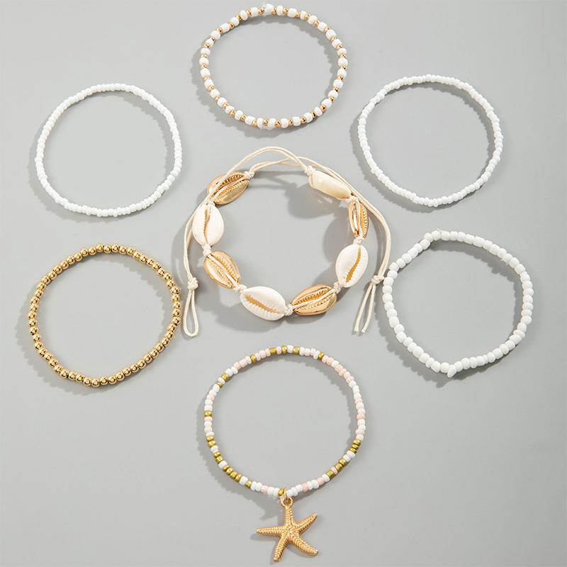 1 Set Moda Stella Marina Conchiglia Conchiglia Braccialetto Perline Per Donne Ragazze Stile Boemo Casual Carino Trendy Braccialetto Perline Gioielli Regalo
