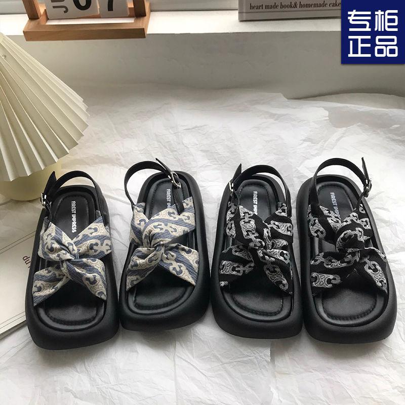 Black Platform with Skirt Sandals Women's New Spring French Fairy Style Roman Shoes