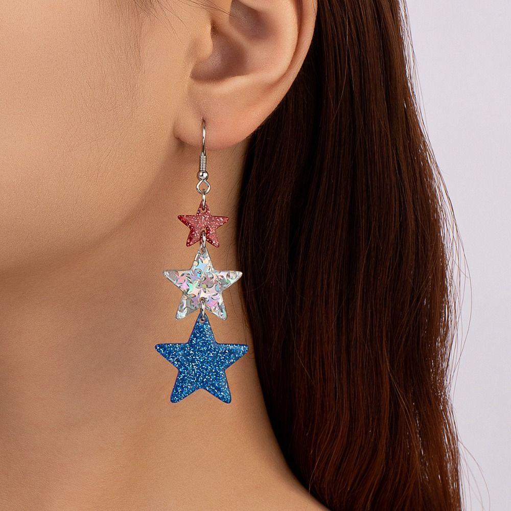 Fourth of July Deals Stud Earrings Acrylic Retro Five-pointed Star Eardrop Jewelry Long Tassel Earrings