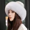 Neue stilvolle Beanie Hüte für Frauen Winter Warme Flauschige Knochen Kappe Weiche Außen Dicke Natürliche Fuchs Pelz Hut Weibliche Kuppel hüte