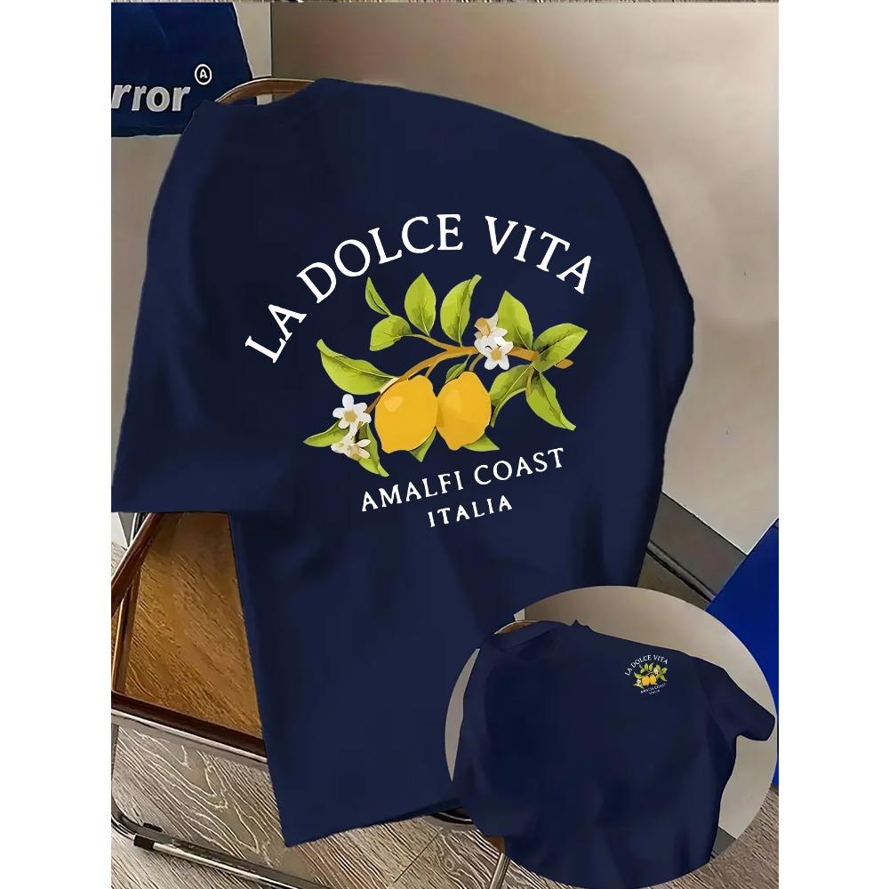 Men Summer Italian  Beach Pattern  T-shirt  Lightweight and Breathable Fabric  Suitable for Daily Wear