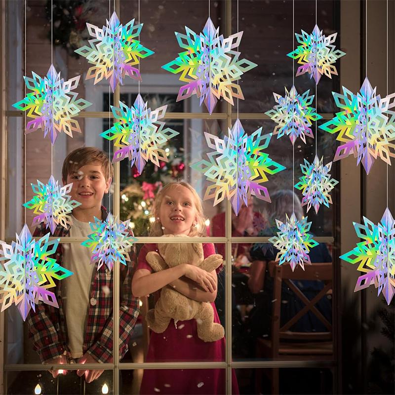 Christmas Snowflake Decor 6Pcs 3D Paper Snowflake Hanging Ornaments for Christmas Tree Winter Wonderland New Year Home Decor