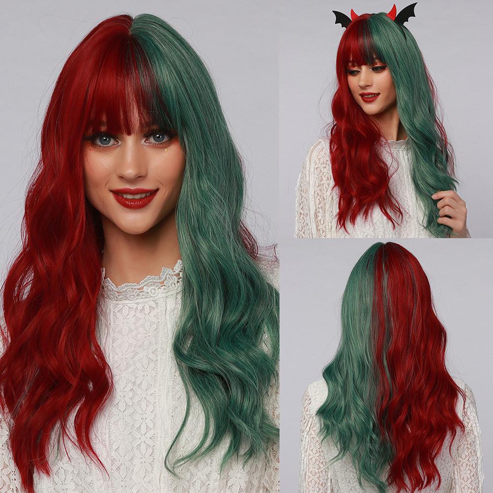 Colorful Cosplay Wig Set for Christmas & Halloween - Anime Style with Air Bangs & Big Waves