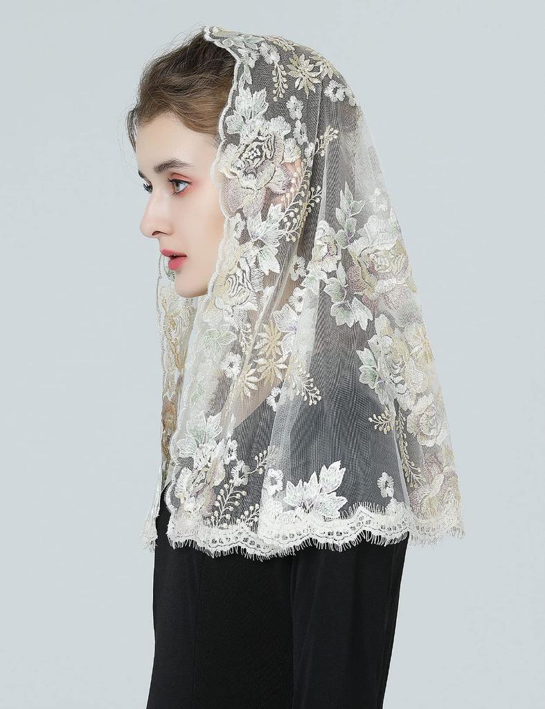 BEAUTELICATE Hochzeit Katholische Hochzeit Spitze Braut Stickerei Kopftuch für Kapelle Champagner Schleier, Schleier, Braut, Messe, Kirche, Taufe, Ostern,