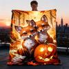 1pc Autumn Foxes Pumpkin Throw Blanket Polyester Fiber, Lightweight Flannel, Soft & Warm, All Season Use for Outdoor, Camping Digital Print
