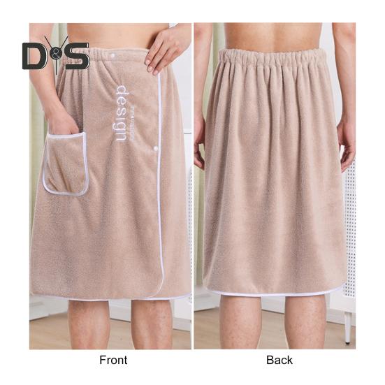 Men Bath Towel with Pocket Coral Fleece Quick Absorbent Adjustable Waist Button Closure Towel Wrap Skirt Sauna Towels Men Wrap Robe for Gym Spa Beach