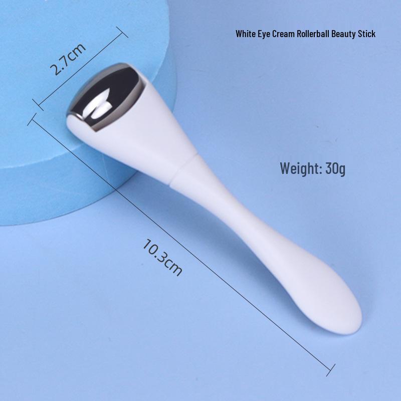 Dual-Head Stainless Steel Roller Eye Cream Stick with Silicone Beauty Massager and Spoon