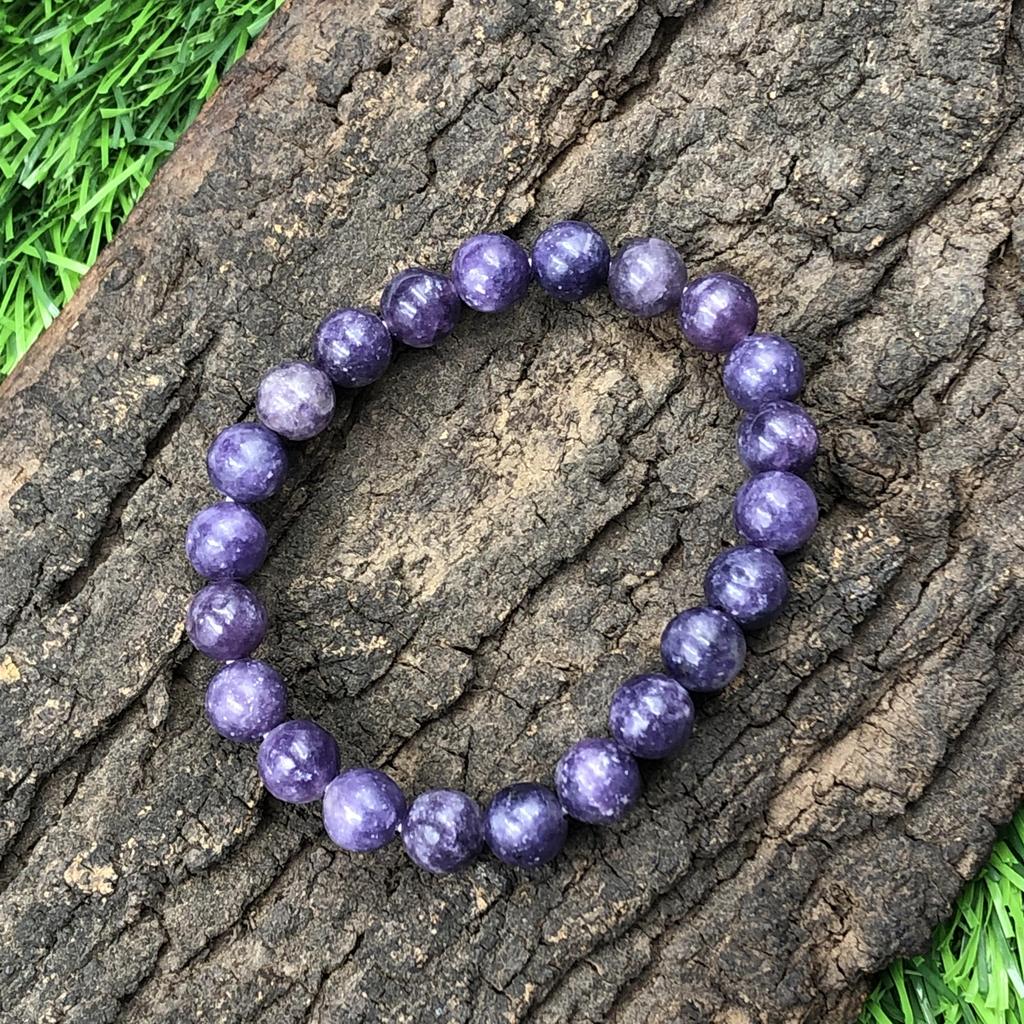 8mm Natural Lepidolite Gemstone Unisex Beads Jewelry Handmade Good-Luck Bracelet For Birthday Gift RBB-27