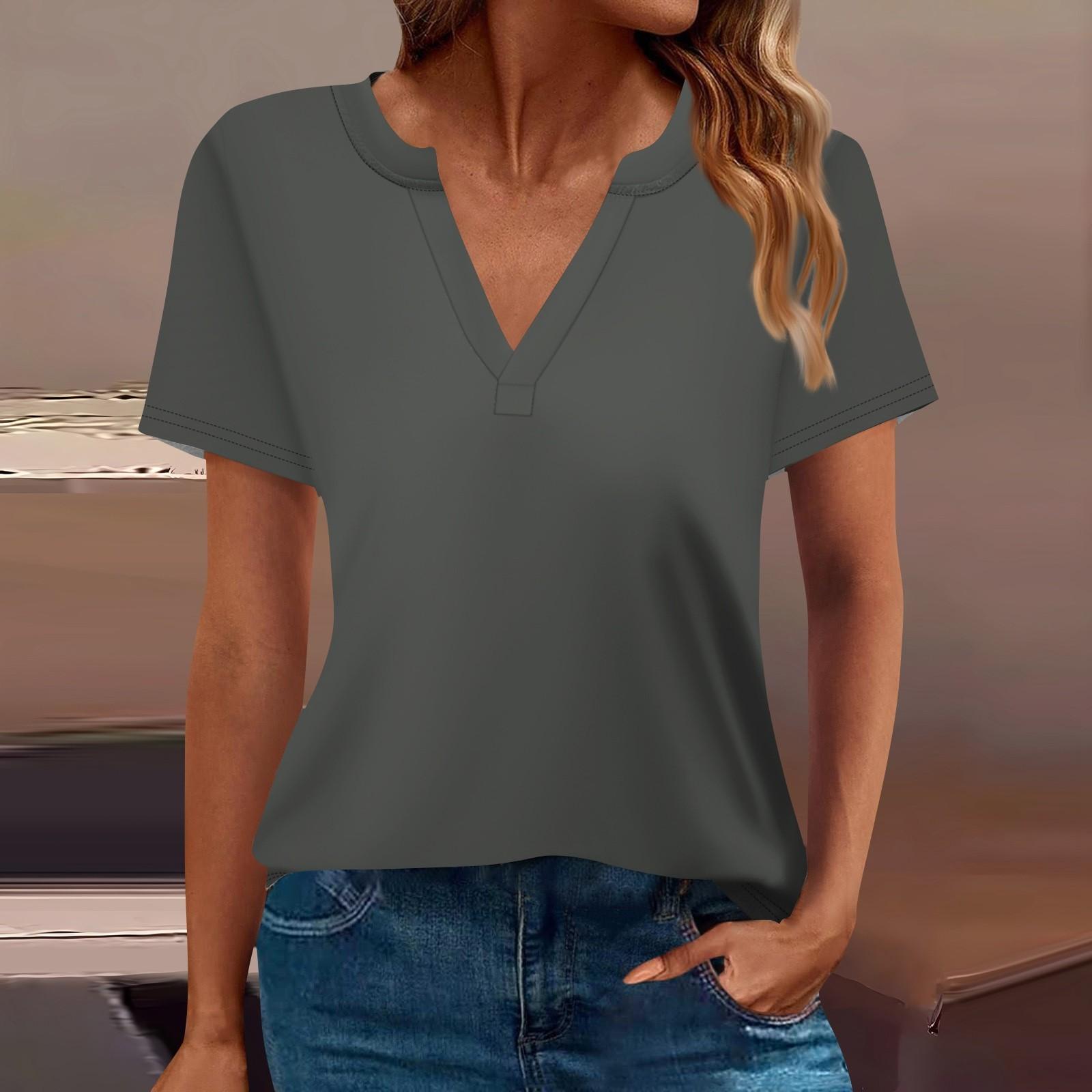 Жен. Футболка Футболка Сплошной цвет С короткими рукавами Повседневные Выходные Мода — фото 6