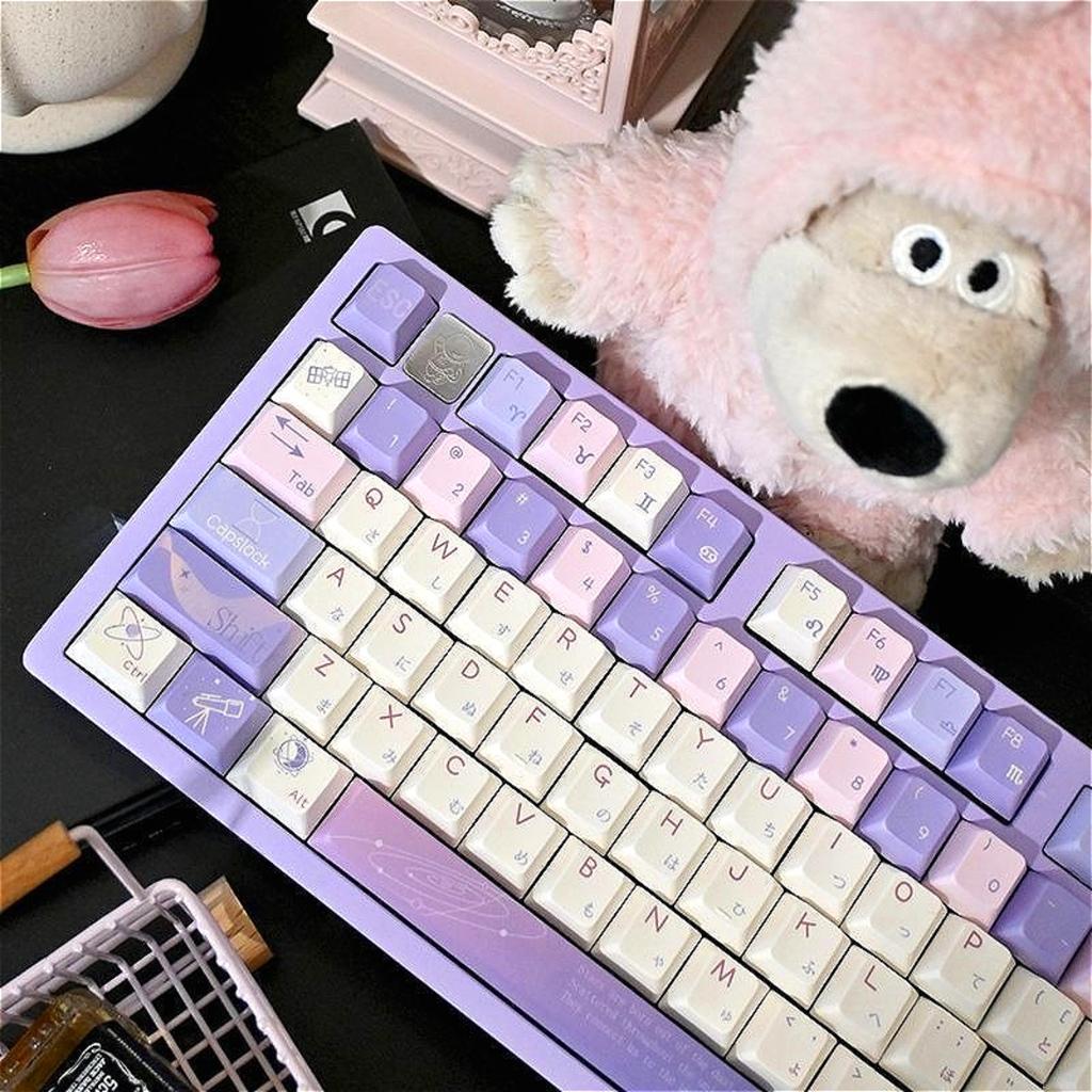 Starry Sky Purple PBT Custom Keycap Set 133 Keys Atmosphere Shine Through for 61 75 87 104 108 MX Mechanical Keyboard Gift