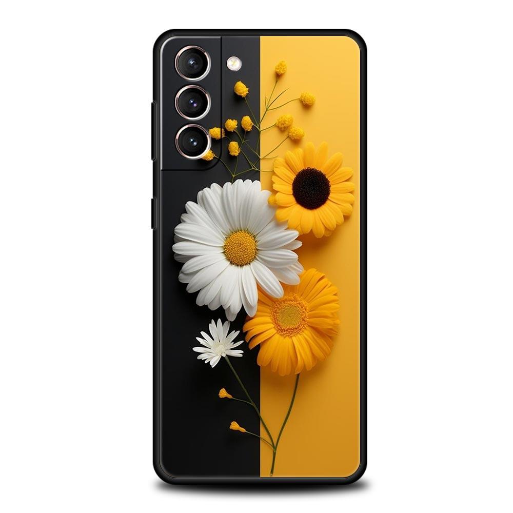 Sunflower Phone Case For Samsung Galaxy S26 Ultra S25 Plus S24 FE S23 S22 5G S21 S20 Cover Black Soft
