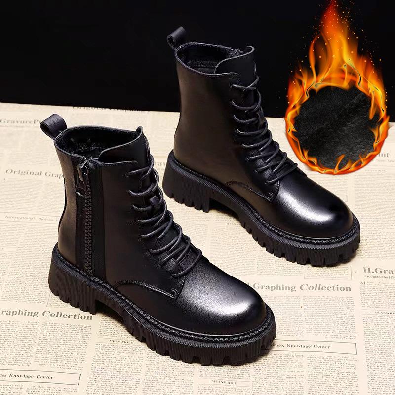 New Thick-Soled Female British Style Boots Wild Winter Short Boots Women Shoes Cotton Shoes Winter Plus Velvet