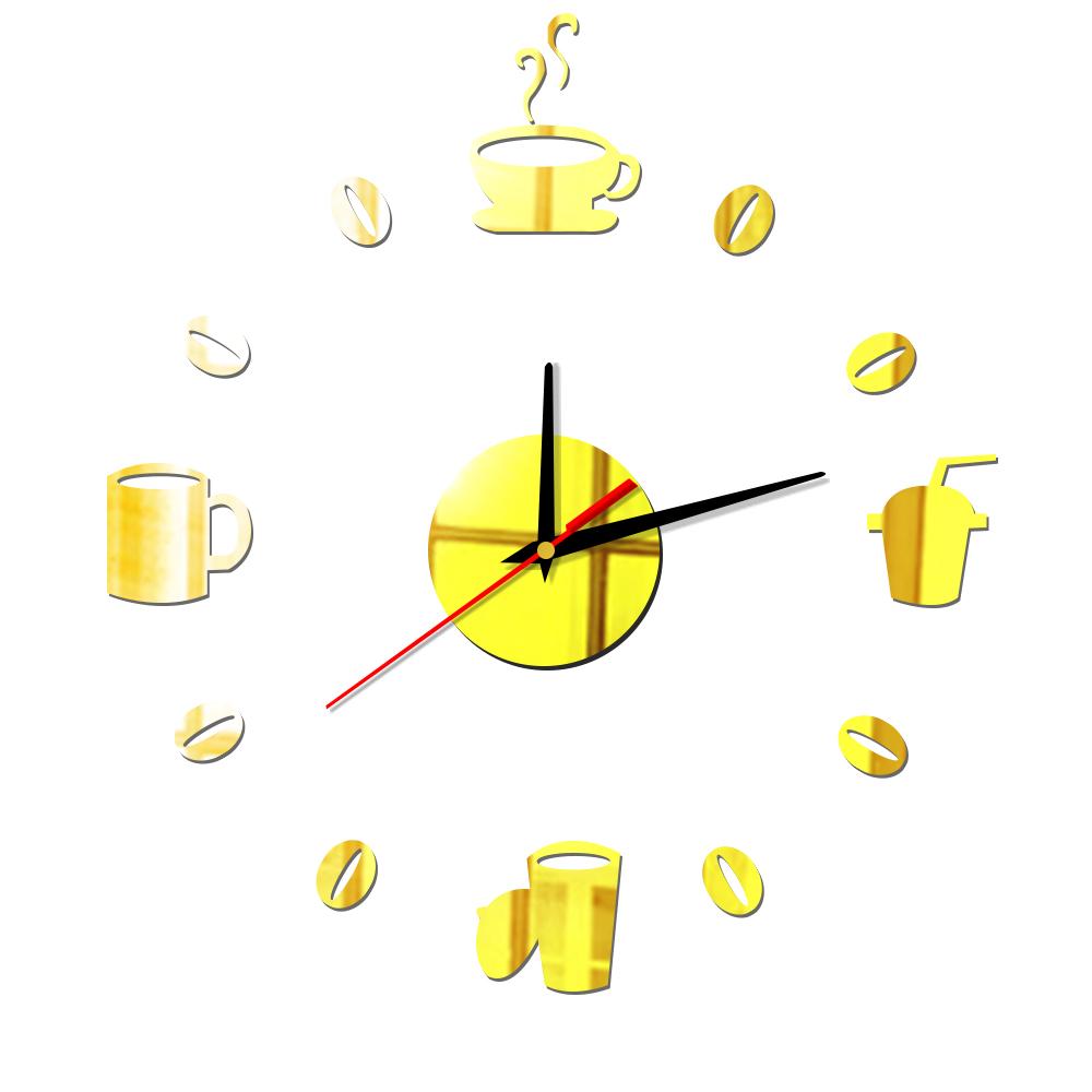 

Кофейные чашки, зерна, настенные часы своими руками, тихие кухонные декоративные часы, акриловые зеркальные настенные наклейки, кварцевые, современный домашний декор 12 inch золотой