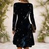 Women Cross V Neck Long Sleeve Dress Red Blue Silver Star Sequin Print Irregular Hem Dress
